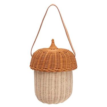 Imagem de HEEPDD Cesta de Armazenamento de Vime para Crianças, Cesta Em Formato de Bolota Tecida à Mão Com Design de Pinha para Meninos e Meninas, Adereços de Fotografia, Decoração de (Bolsa Grande)