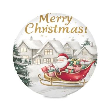 Imagem de STAYTOP Papai Noel sentado em um trenó redondo jogo americano 6 peças, tapetes de mesa antiderrapantes fáceis de limpar para decoração de mesa de festa