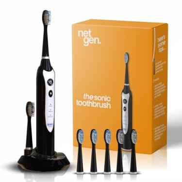 Imagem de Escova de dentes elétrica sônica para adultos com 5 cabeças de substituição de escova de dentes, 3 modos de escovação e temporizador integrado de 2 minutos, escovas de dentes de viagem com