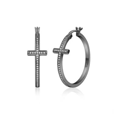 Imagem de LOUMILEO Brincos de argola de prata esterlina para mulheres, hipoalergênicos, banhados a ouro 14 K, brincos de argola de strass para Momen, brincos leves de prata com zircônia cúbica, presentes de