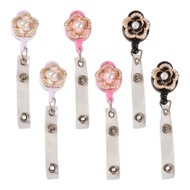Imagem de Beadthoven 6 peças porta-crachás de flores retráteis, carretel de identidade, clipe em porta-cartões, mosquetão giratório de 360° para mulheres, homens, estudantes, professores, enfermeiros, material