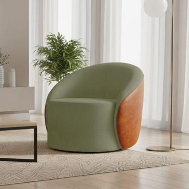 Imagem de Poltrona Sala Orgânica Lua Fixa Sintético Pu Nozes/bouclê Pistache D03 - D`rossi