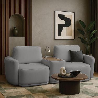 Imagem de Sofá Sala Modulado 251cm Com Console Usb Luminária Brumma Bouclê K01 - D`rossi Cor Cinza
