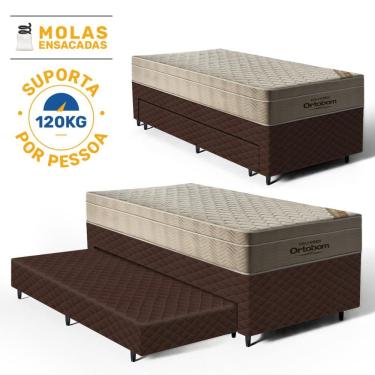 Imagem de Cama Box com Colchao de Molas Ensacadas Ortobom AirTech + Auxiliar de Espuma Unique Solteiro 88cm