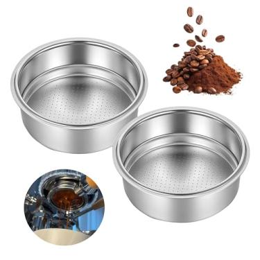 Imagem de Conjunto de 2 peças de cesta de filtro de café de aço inoxidável de 51 mm, filtro expresso pressurizado para máquinas portafilter, capacidade de 1 e 2 xícaras, compatível com filtro portátil de 51 mm