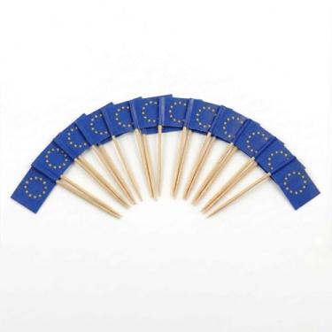 Imagem de 120 palhetas de coquetel com bandeira da Europa - palitos de bambu de 6,5 cm (2,5 pol) com mini bandeiras - palhetas resistentes para decoração de alimentos e bebidas para festas, bares, catering e