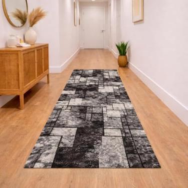 Imagem de Tapete Passadeira Algodão Jacquard 2,00m x 0,65cm Beira de Cama, Cozinha e Corredor(Mesclado Preto e Branco,3,00m x 65cm)