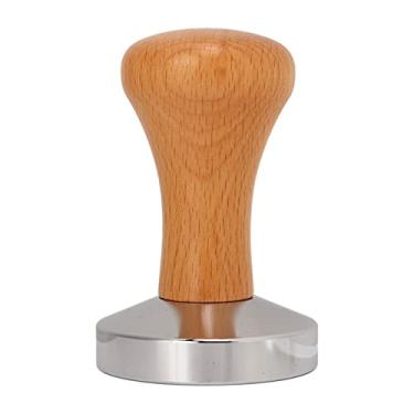 Imagem de Tamper de café profissional de aço inoxidável de fundo plano em pó com cabo de madeira para baristas cervejeiros domésticos acessórios de máquina de café expresso madeira de faia 91 mm (51 mm)