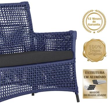 Imagem de 2 Sofás área Externa Igapó Alumínio Preta Corda Náutica E11 Azul