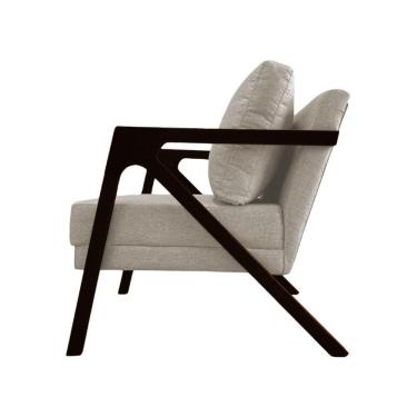 Imagem de Poltrona Mona Monique Luxo Base Madeira Maciça Castanho Linho Bege