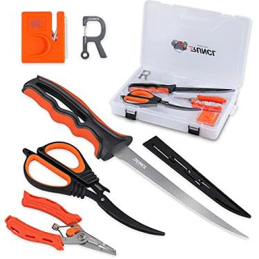 Imagem de RUNCL Conjunto combo de facas de pesca, kit de ferramentas de pesca com faca de filete de 15 cm, tesoura, apontador, alicate de pesca e caixa de equipamentos 3600