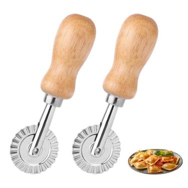 Imagem de 2un Rodas Pastelaria Sulcadas, Liga Zinco Curto Ravioli & Massa Enrugamento Cortador com Cabo Madeira para Cozinha Casa Pizza Biscoitos Crosta Tarte Bolinhos