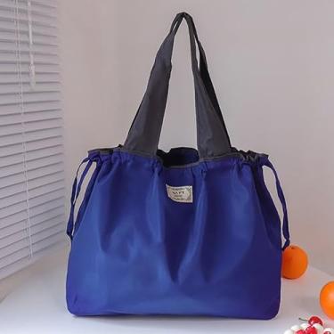Imagem de Bolsa de compras de supermercado de nylon, sacola reutilizável, bolsa de supermercado dobrável de grande capacidade com fecho de cordão, design à prova de vazamento e armazenamento compacto para uso