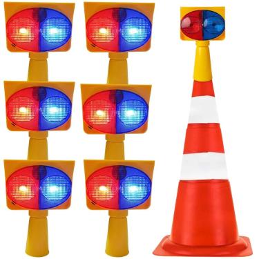 Imagem de Sinalizador Viario Solar Kit 6 Duas Cores Cone Aviso Estrada Transito Fiscal Iluminaçao Acidente Atençao Emergencia