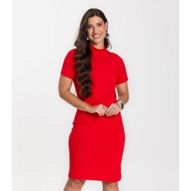 Imagem de Vestido Feminino Canelado Infinita Cor Vermelho, GG, Vermelho