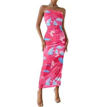 Imagem de Vestido Longo PRETTYGARDEN Floral Vermelho Rosa sem alça