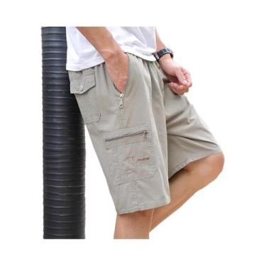 Imagem de Bermuda Cargo Masculina 6XL De Algodão Leve E Respirável Com Cordão Na