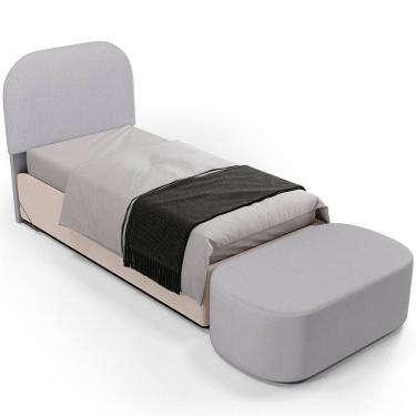 Imagem de Cabeceira Cama Box 100cm Lanna com Puff Recamier Doha W01 Linho Cinza - Lyam Decor