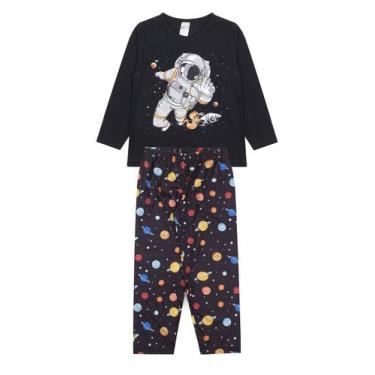Imagem de Pijama Infantil Masculino Inverno Astronauta - Hey Kids Preto - HeyKid
