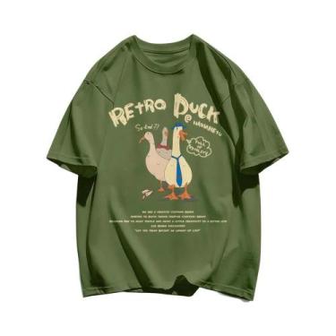 Imagem de Camisetas De Algodão Com Estampa De Pato Retro Para Homens, Soltas E R