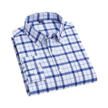 Imagem de Camisa Formal Masculina De Manga Longa 100% Algodão, Estampa Xadrez, C