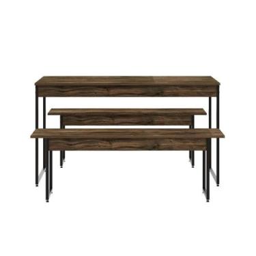 Imagem de Mesa De Jantar Com 2 Bancos Estilo Industrial Tub Carvalho Dark / - CO