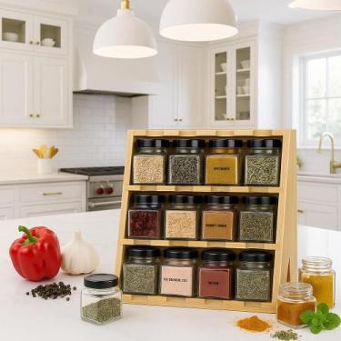 Imagem de Porta Tempero Organizador Com 12 Potinhos De Vidro 60 ml Especiarias -