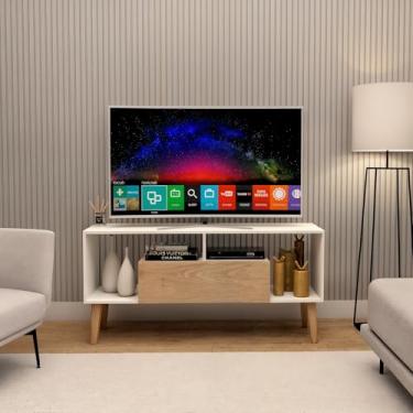 Imagem de Rack Para Sala De Estar 1.30m Cor Branca Suporte Para TV e Organização de Eletrônicos Design Moderno