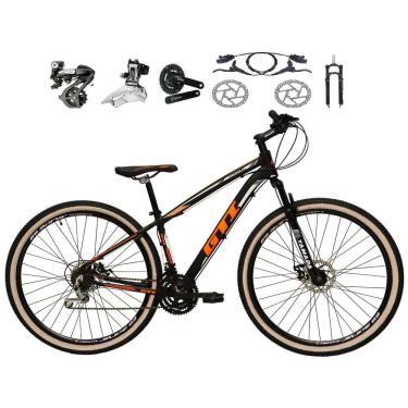 Imagem de Bicicleta aro 29 Gti Roma Shimano Altus 24V Freio a Disco Hidráulico Garfo com Trava Pneu com Faixa Bege - Preto\Laranja