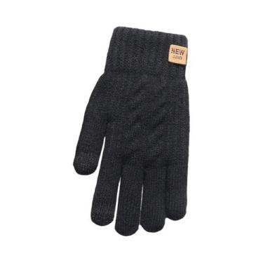 Imagem de Atacado forrado de lã moda quente cabo preto malha luvas de tela de to