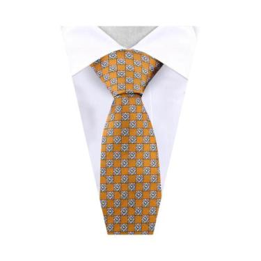 Imagem de Gravata Masculina Azul Com Listras Douradas, Acessórios Para Terno Par