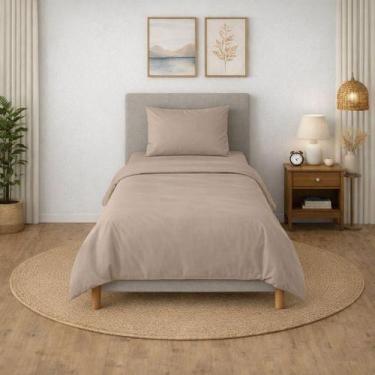 Imagem de Jogo de Cama Solteiro Diamante Bege Hotel 100 Algodão 150 Fios Teka