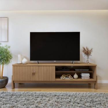 Imagem de Rack para TV até 55 Polegadas MDF 164,5cm Frisado Ouro Preto - Valdemó