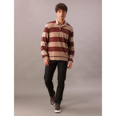 Imagem de Polo Manga Longa Calvin Klein Jeans Masculino Rugby Listrada - Caqui Medio-Masculino