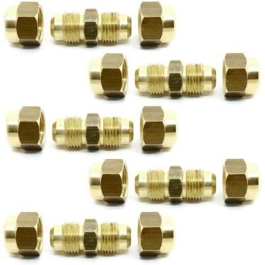 Imagem de Kit 5 União Niple Latão 1/4 Sae Tubo Cobre C/ Porcas - ALUMEGAS