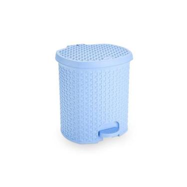 Imagem de Lixeira Pedal Rattan 6 Lts Cozinha Banheiro Escritorio Azul - Plasnort