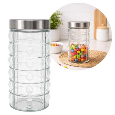 Imagem de Pote de Vidro 1600ml com Tampa Rosca em Aço Inox Porta Mantimento Design Decor Point