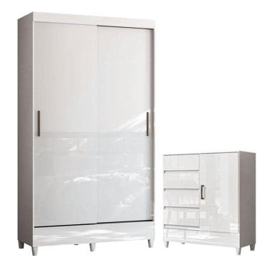 Imagem de Guarda Roupa Solteiro 2 Portas De Correr Com Pés Fit E Cômoda 1 Porta E 4 Gavetas Fit B...