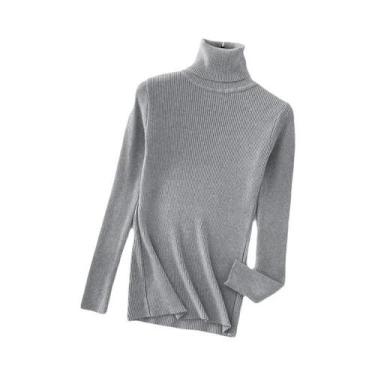 Imagem de Suéter Feminino De Cashmere Macio Com Gola Alta, Básico, Sólido, Casua