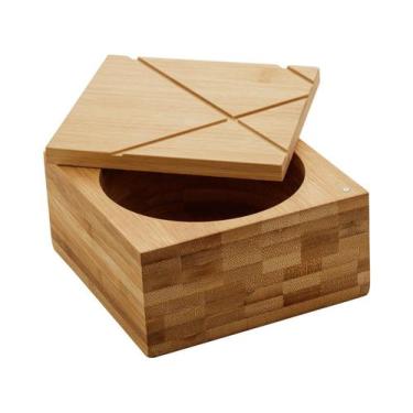 Imagem de Saleiro Quadrado com Tampa de Bambu 13Cm X 13Cm X 7Cm Lyor, Natural