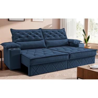 Imagem de Sofá Retrátil e Reclinável 2,40m com Porta Copos e Molas Cosmos. Velusoft Cama inBox