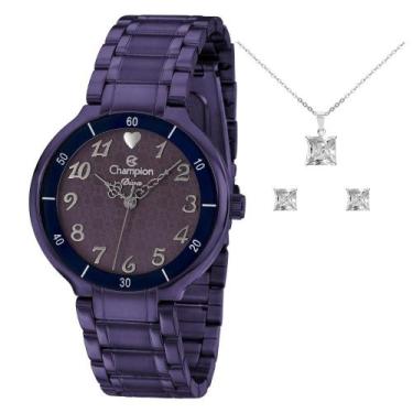 Imagem de Kit Relógio Feminino Champion Kit Presentes CN26395I Roxo, Roxo