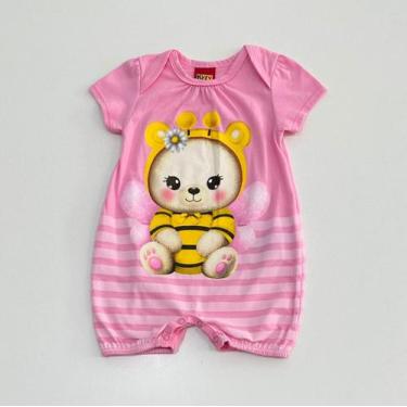 Imagem de Macacão Curto Bebê Menina Kyly Rosa Estampado Ursinha Abelhinha, P