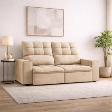 Imagem de Sofá 3 Lugares Retrátil Reclinável 1,80m Suede Bege firme Conforto Sal