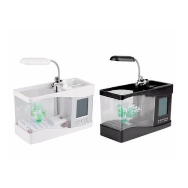 Imagem de Relogio De Mesa Com Aquário Iluminação Usb - Lelong, Branco