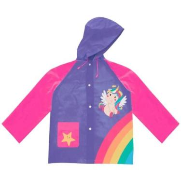 Imagem de Capa de Chuva Infantil Unicórnio, Menina, Roxo e Rosa, Estampa de Arco