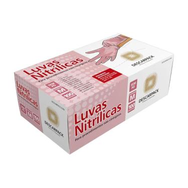 Imagem de Luva Nitrílica Descartável Descarpack Nitrílica sem Pó Rosa para Procedimentos Não Invasivos Tamanho m 100 Unidades