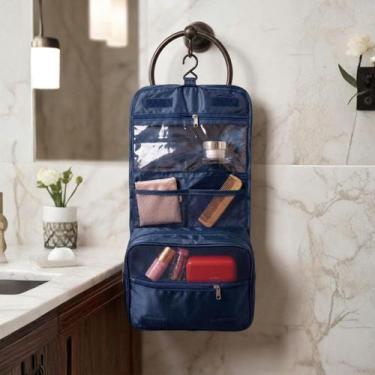 Imagem de Necessaire Gancho Oganizadora Viagem Divisórias Pendurar Azulmarinho L