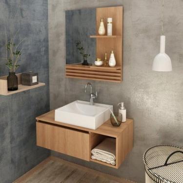 Imagem de Conjunto Suspenso para Banheiro com Espelheira 80cm Marrom - Tecno Mob