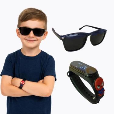 Imagem de Kit infantil Relógio Infantil com óculos de Sol Infantil Preto Homem a